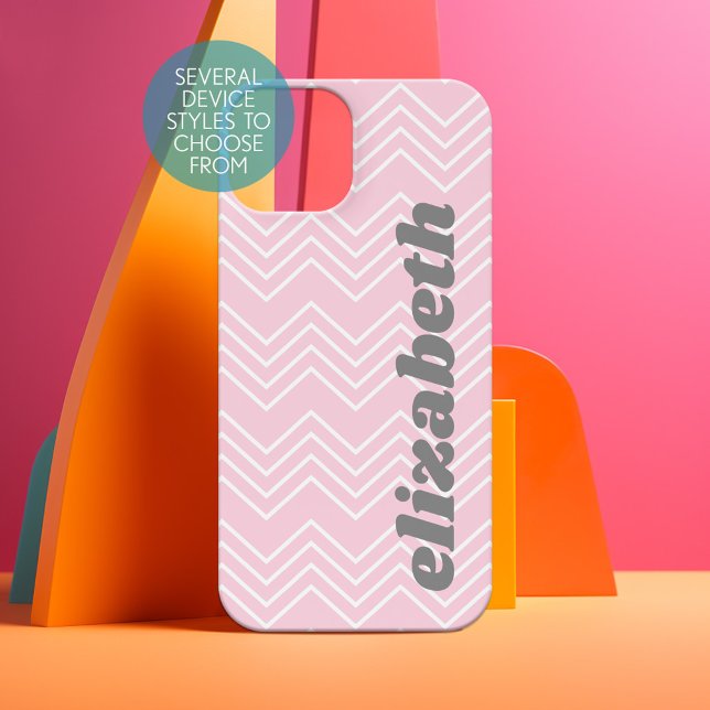 Padrão Chevron - Nome de roteiro cor-de-rosa funky (Personalized Phone Case - Pick Your Device Style and Customize the Design)