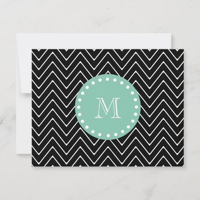 Padrão Chevron Preto | Monograma Verde Mint (Frente)