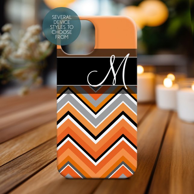 Padrão Chic Chevron Cinza Negra Monograma de Laran (Personalized Phone Case with Monogram)