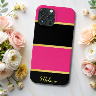 Padrão Chic Modern preto-rosa Stripes com Nome