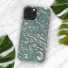 Padrão Clássico de Arte Floral Azul Verde Paisley