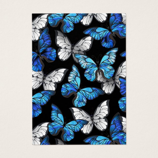 Padrão contínuo escuro com borboletas azuis Morpho (Frente)