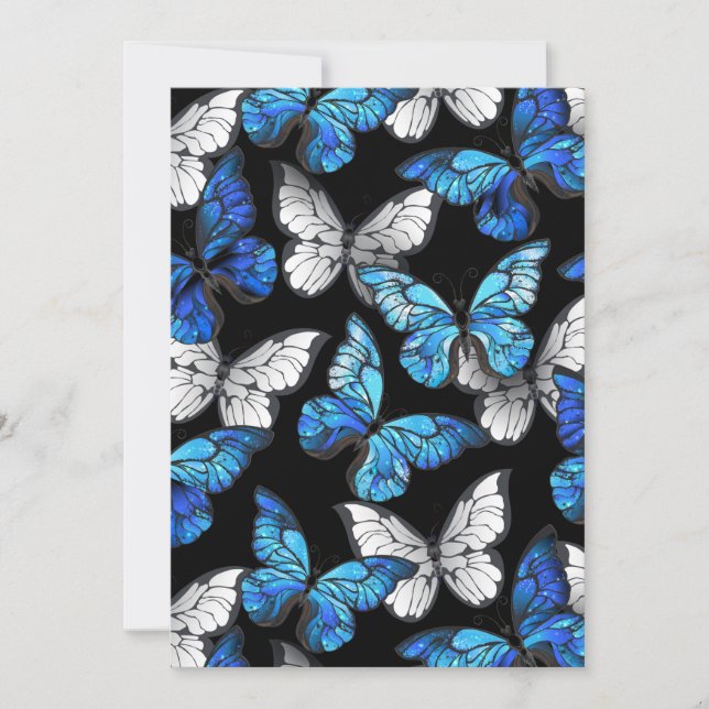 Padrão contínuo escuro com borboletas azuis Morpho (Frente)