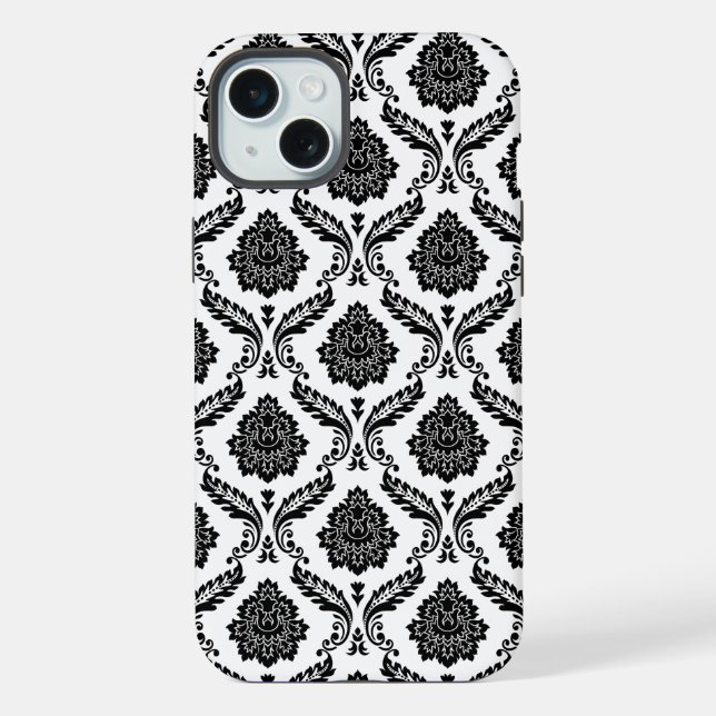 Padrão Damasko Rococó Preto no Branco (Verso)