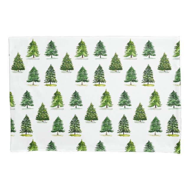 Padrão das árvores de Natal Verde Festivo Aquarela (Frente)