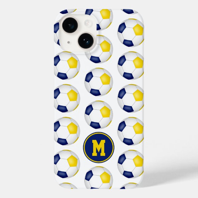 padrão das bolas de futebol de ouro azul monograma (Verso)