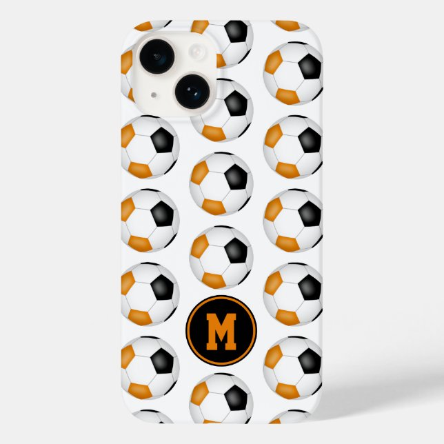 padrão das bolas de futebol laranja preto monogram (Verso)