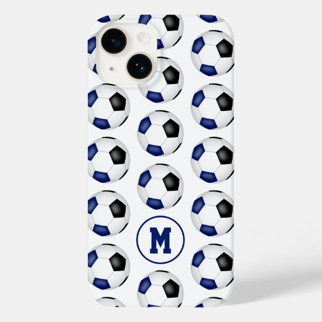 padrão das bolas de futebol preto azul monograma (Verso)