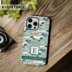 Padrão de Abstrato Azul Branco Verde-Teal Personal