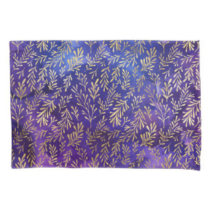 Padrão de água-forte roxo com folhas de ouro