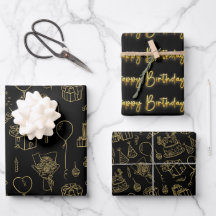 Padrão de Aniversário Preto/Dourado