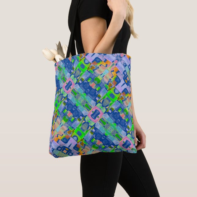 Padrão de Aquarela Colorida Blue Boho Tote Bag (Close Up)