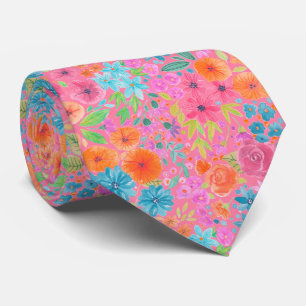 Padrão de aquarela flórica em gravata rosa