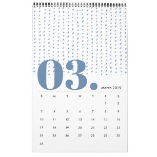 Padrão de Aquarela Índigo Minimalista Calendário 2