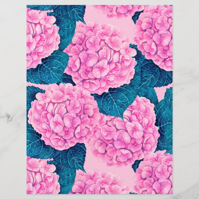 Padrão de aquarelas Hydrangea, rosa e azul (Frente)