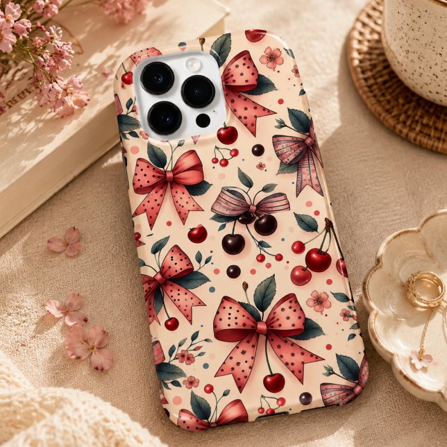 padrão de arco e cereja  (bow and cherry pattern Case-Mate iPhone case)