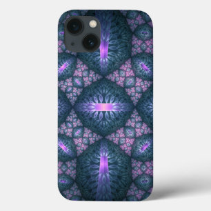 Padrão de Arte Fractal 3D Turquesa Roxo Rosa