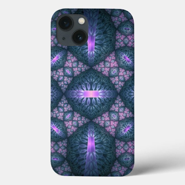 Padrão de Arte Fractal 3D Turquesa Roxo Rosa (Verso)
