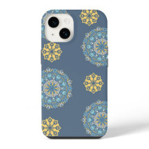Padrão de Arte Mandala Azul Turquesa e Amarelo