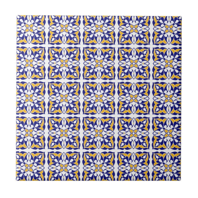 Padrão de Azulejo branco-azul-Dourado marroquino (Frente)