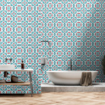 Padrão de Azulejo Mexicano Vibrante em Azul Turque