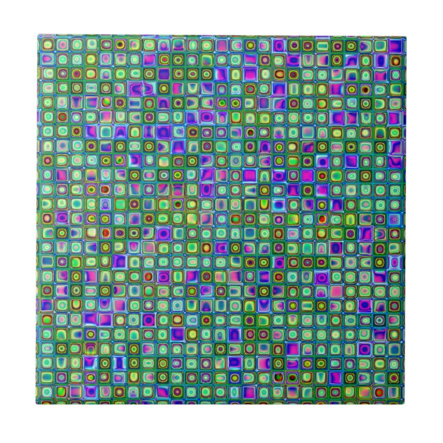 Padrão de azulejos retrô funky verde, azul e roxo (Frente)