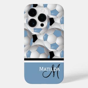 Padrão de bola de futebol preto azul-claro monogr