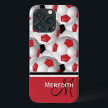 Padrão de bola de futebol preto monograma<br><div class="desc">Se você quiser este design em diferentes combinações de cores, entre em contato conosco através de nossa loja GiftsBonanza. Um design de bola de futebol, que se chama na moda, e que apresenta um padrão de bolas de futebol preto, branco, vermelho e branco com acentos na coordenação do vermelho, preto...</div>