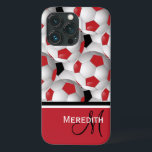 Padrão de bola de futebol preto monograma<br><div class="desc">Se você quiser este design em diferentes combinações de cores, entre em contato conosco através de nossa loja GiftsBonanza. Um design de bola de futebol, que se chama na moda, e que apresenta um padrão de bolas de futebol preto, branco, vermelho e branco com acentos na coordenação do vermelho, preto...</div>