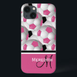 Padrão de bola preto monograma<br><div class="desc">Um design de bola de futebol, de na moda e de olho, com um padrão de bolas de futebol preto, branco, rosa e branco, com sotaques que coordenam cor-de-rosa, preto e branco com suas iniciais e nome de monograma. Ideal para a garota de futebol ou mãe de futebol. Outras combinações...</div>