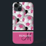Padrão de bola preto monograma<br><div class="desc">Um design de bola de futebol, de na moda e de olho, com um padrão de bolas de futebol preto, branco, rosa e branco, com sotaques que coordenam cor-de-rosa, preto e branco com suas iniciais e nome de monograma. Ideal para a garota de futebol ou mãe de futebol. Outras combinações...</div>