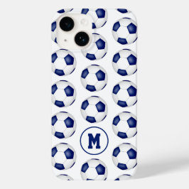 padrão de bolas de futebol branco azul monograma