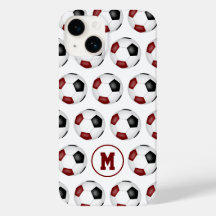 padrão de bolas de futebol preto maroon monograma