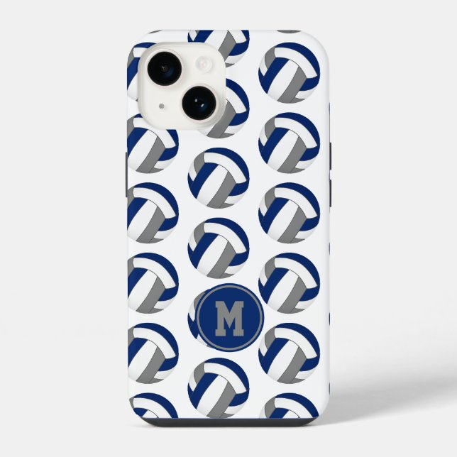 Padrão de bolas de vôlei cinza azul monogramadas (Verso)