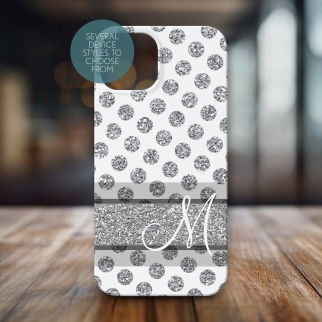 Padrão de Bolinhas de brilho prateado com monogram (Personalized Phone Case with Monogram)