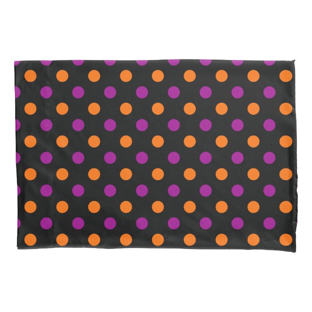 Padrão de bolinhas laranja e roxo em fundo preto (Frente)