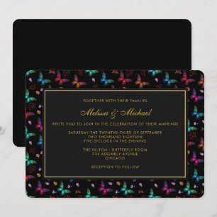 Padrão de Borboleta Elegante em Convite de Casamen