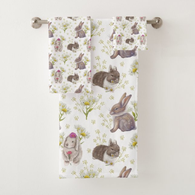 Padrão de Bunnies e Disies no Conjunto de Toalhas  (Insitu)