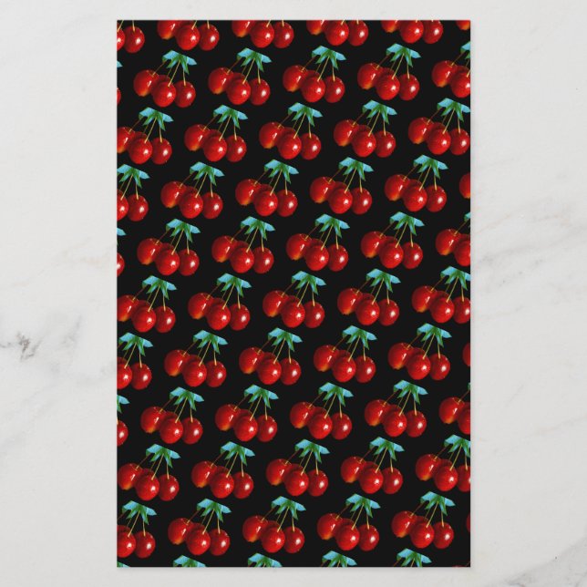 Padrão de cerejas vermelhas em folhas de caule em  (Frente)