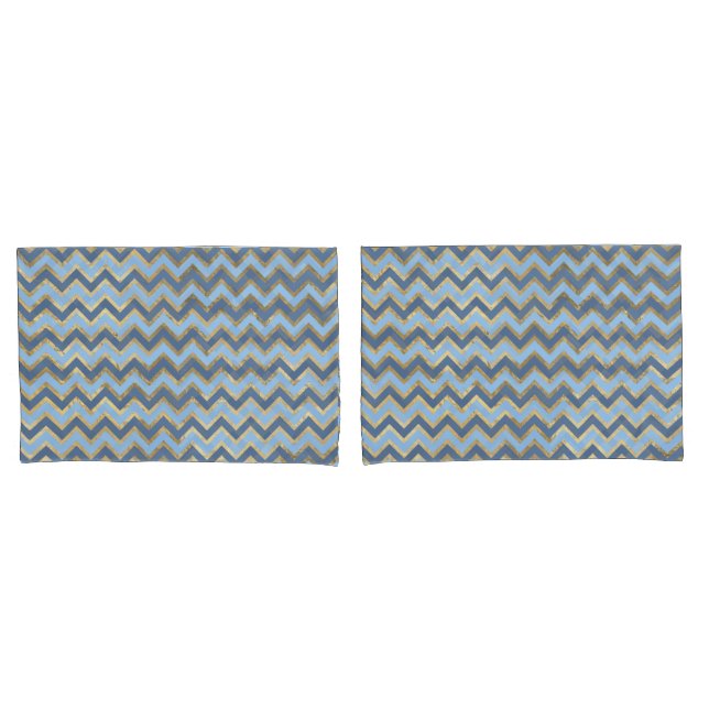 Padrão de Chevron Azul e Dourado Elegante (Frente - conjunto)