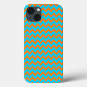 Padrão de Chevron Laranja Brilhante e Azul Turques
