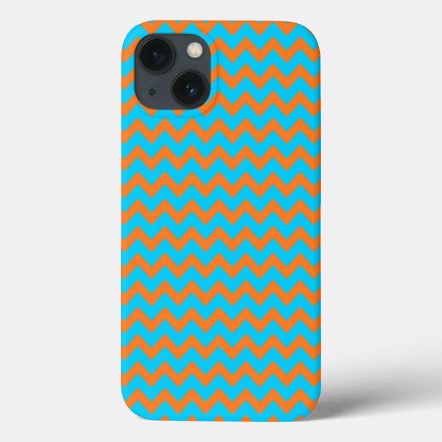 Padrão de Chevron Laranja Brilhante e Azul Turques (Verso)