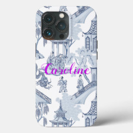 Padrão de Chinoiserie Azul e Branco com Monograma