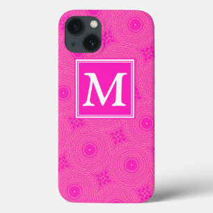 Padrão de círculos rosa quente monograma iPhone Ma