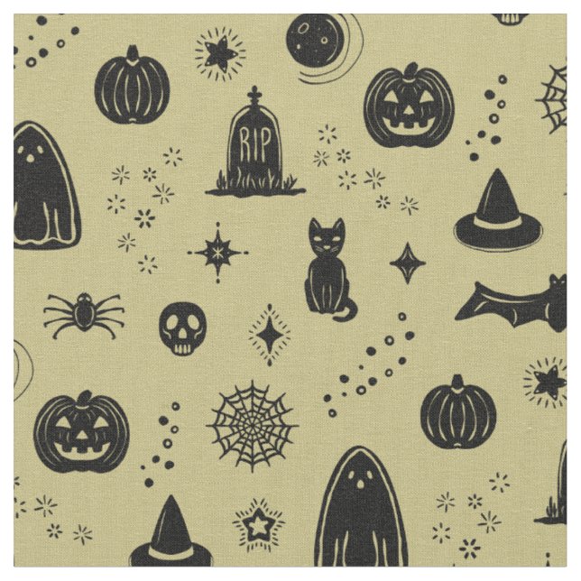 Padrão de Coisas Spookie - Tecido Dourado + Carvão (Detalhe)