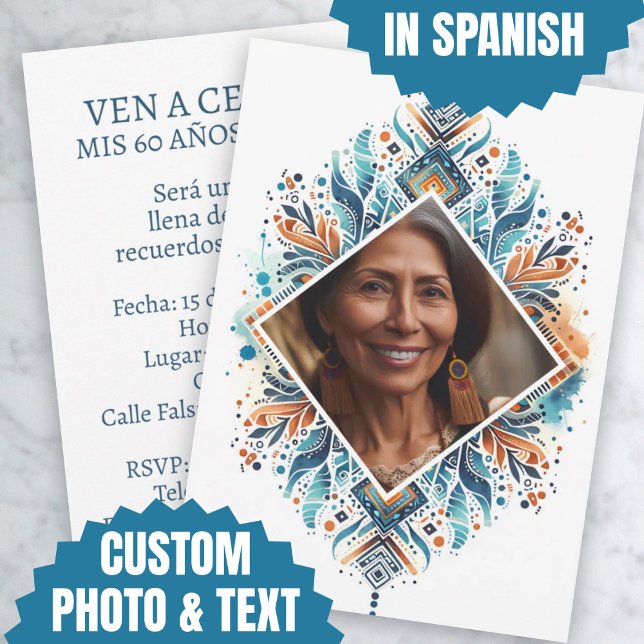 Padrão de Convite Personalizado de 60 Anos de Idad (Foto Personalizada Invitación de 60 Años Pattern Invitation)