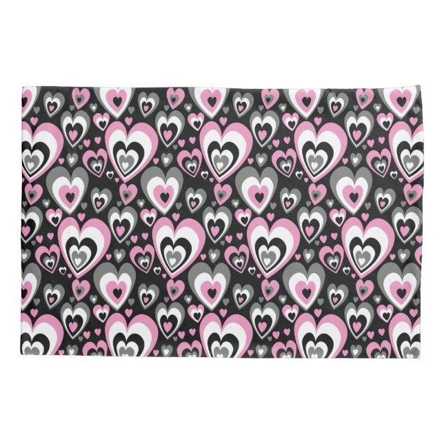 Padrão de Corações Preto Cinza Rosa. (Verso)