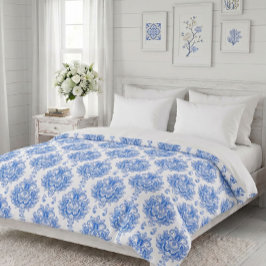 Padrão de damasco mediterrâneo azul branco elegant