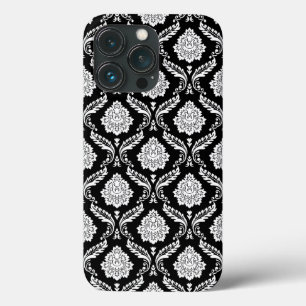 Padrão de Damasco Rococó Branco no Preto