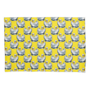 Padrão de desenho de aves cisnes em amarelo